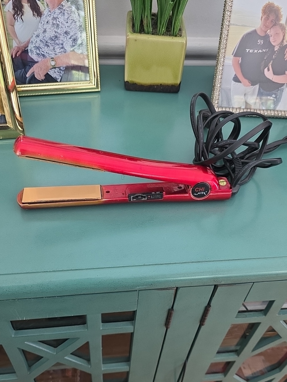 CHI Red Ceramic Flat Iron with Gold Plates